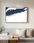 Fire Island navy horizontal canvas map in an oak framed room scene