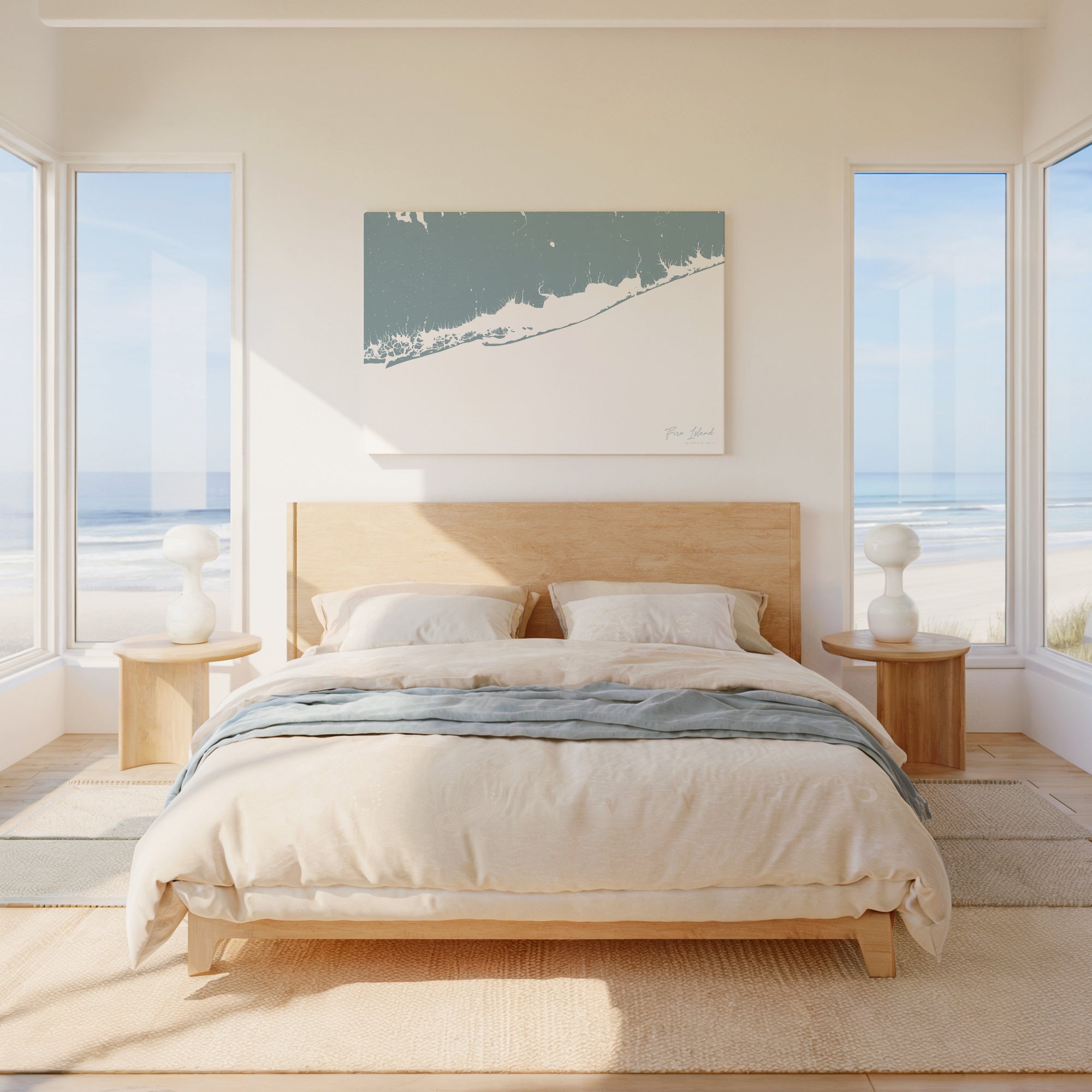 Fire Island soft blue horizontal wrapped canvas map in the ratio 3:2 hand mockup