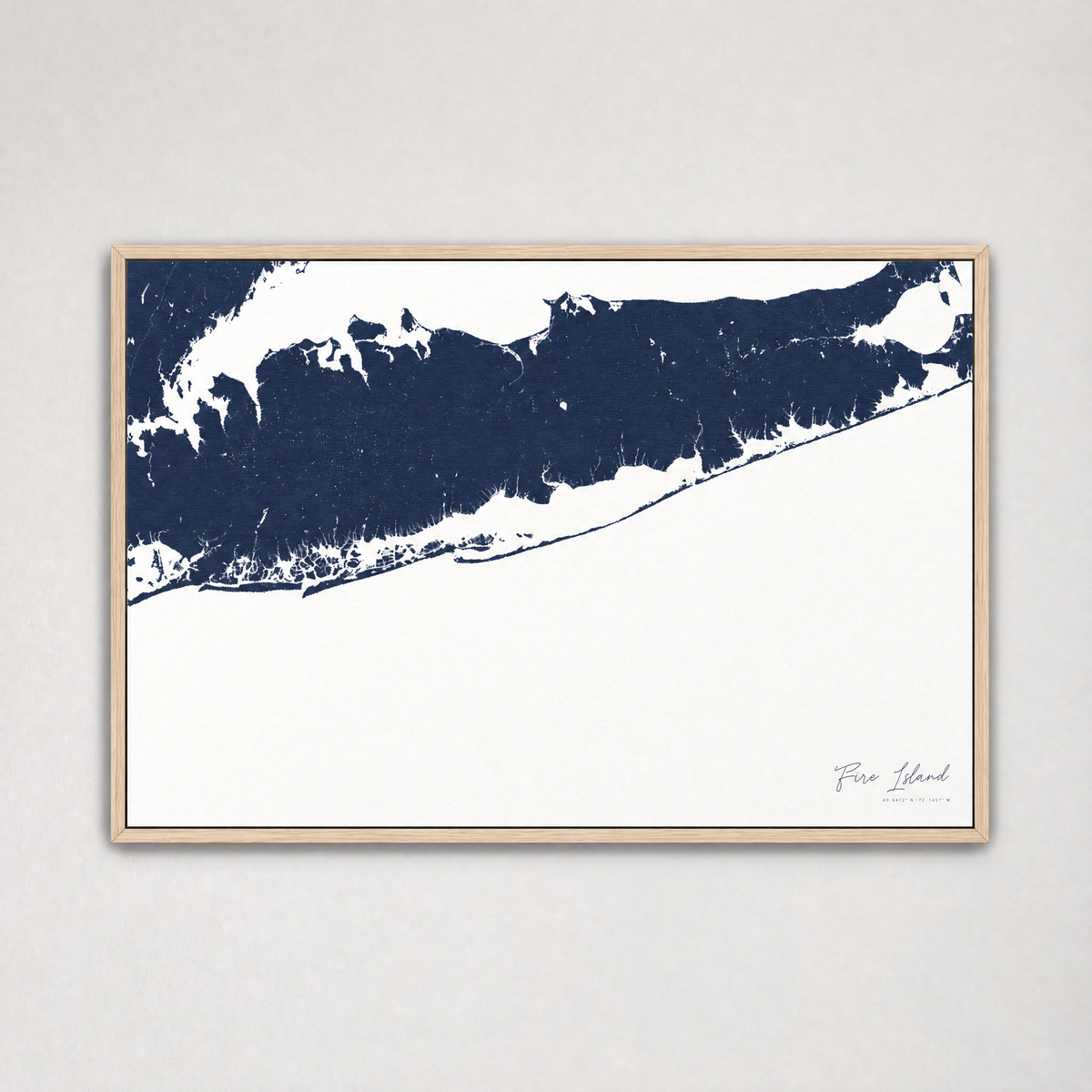 Fire Island Coastal Map — Canvas Horizontal — navy, Light Wood