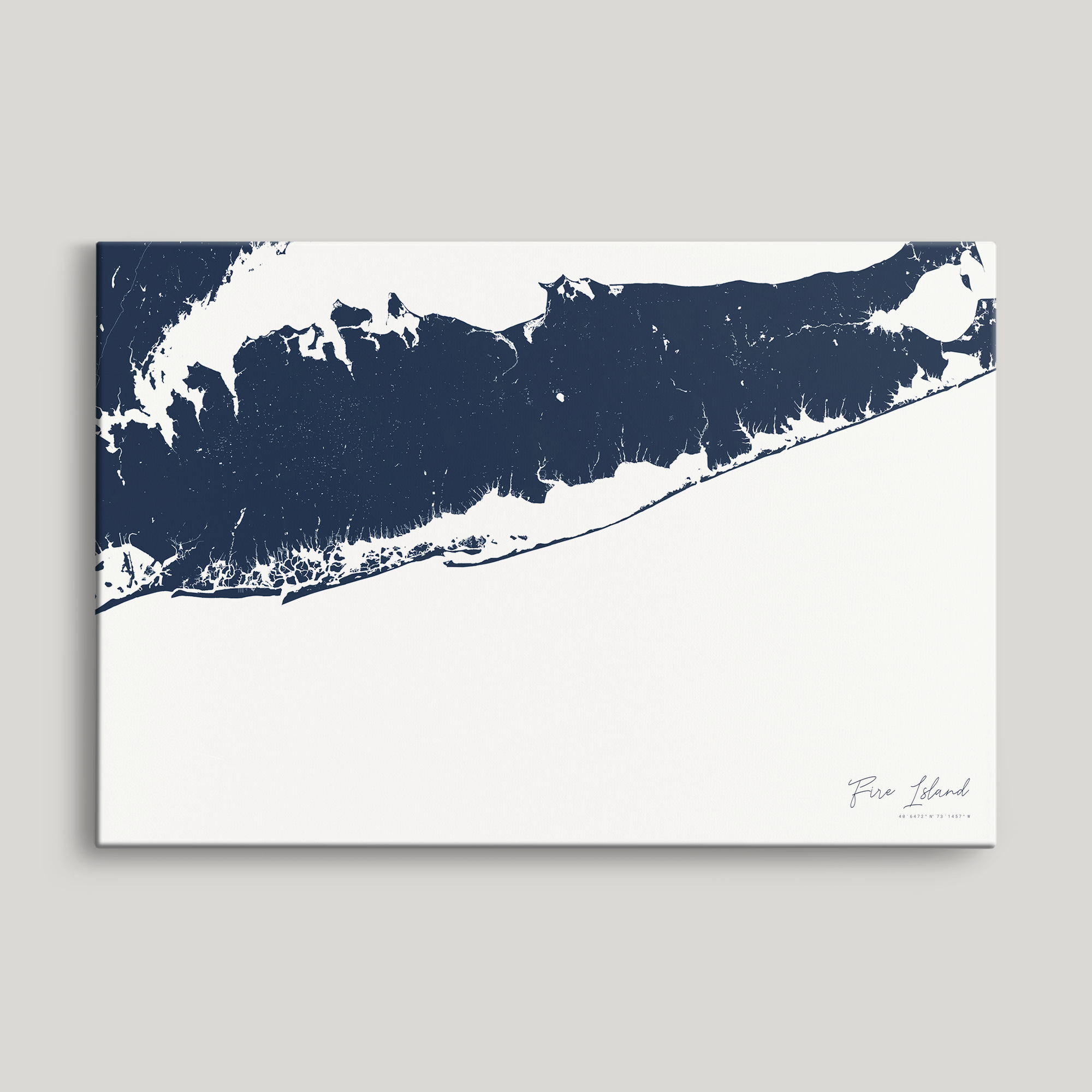 Fire Island Coastal Map — Canvas Horizontal, navy, No Frame