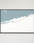 Fire Island Coastal Map — Canvas Horizontal, soft-blue, Black Frame