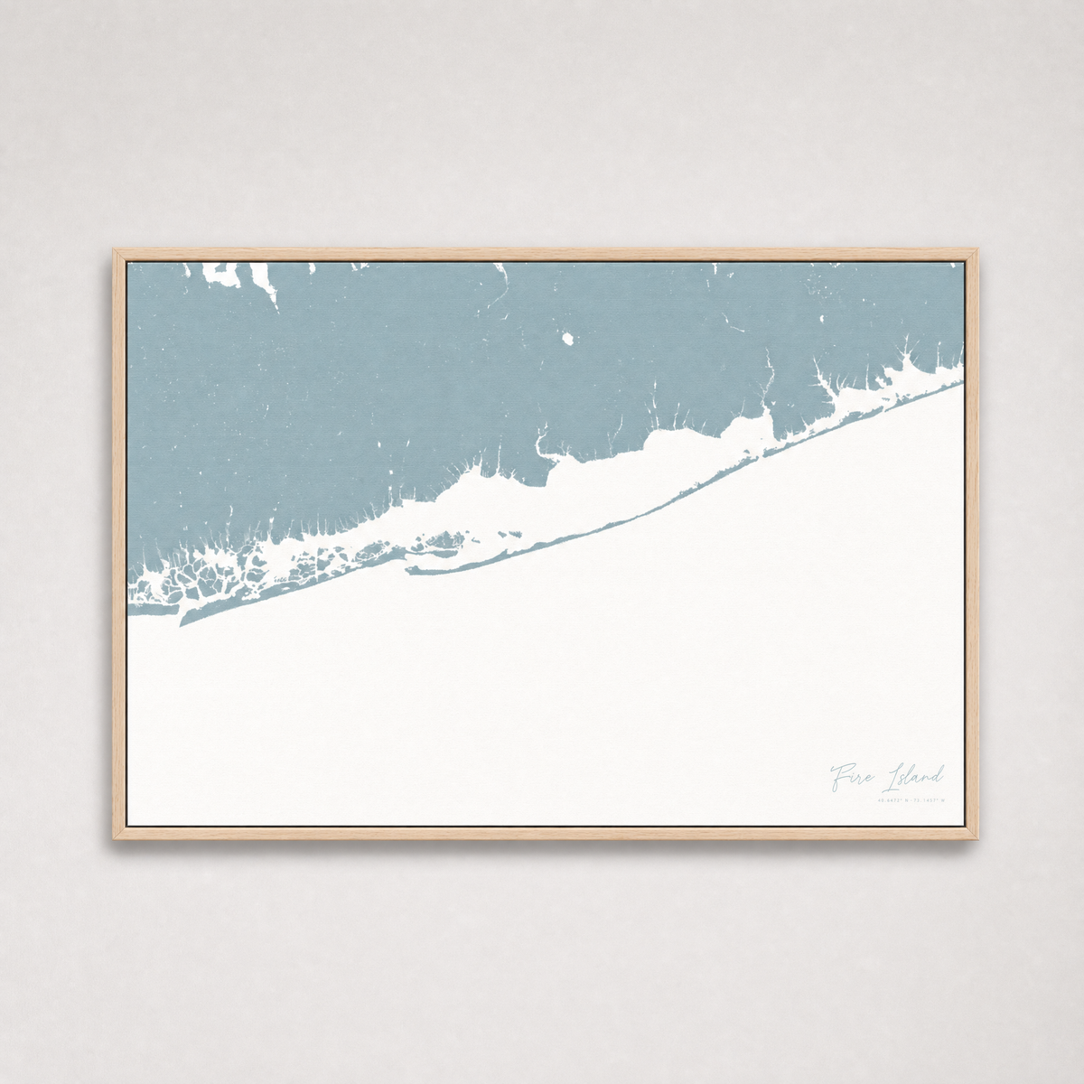 Fire Island Coastal Map — Canvas Horizontal — soft-blue, Light Wood