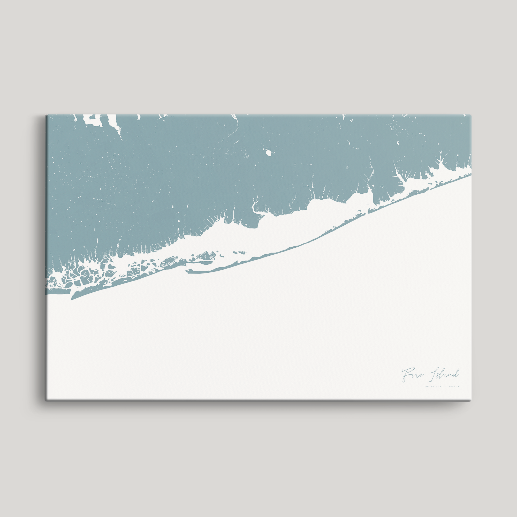 Fire Island Coastal Map — Canvas Horizontal, soft-blue, No Frame