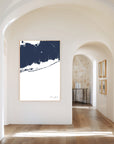 Fire Island navy vertical canvas map in the Bello mixed room scene