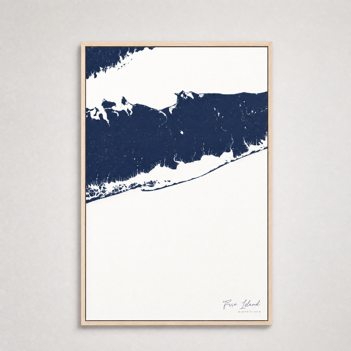 Fire Island Coastal Map — Canvas Vertical — navy, Light Wood
