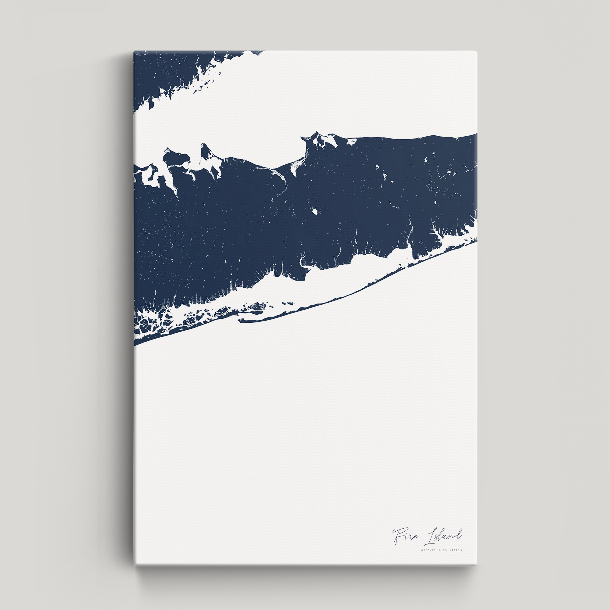 Fire Island Coastal Map — Canvas Vertical, navy, No Frame