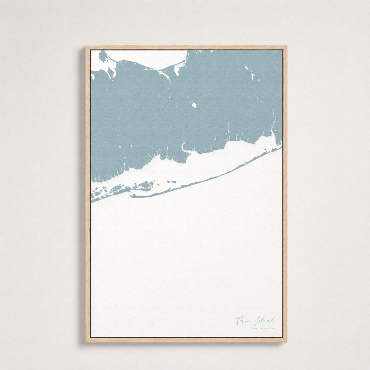 Fire Island Coastal Map — Canvas Vertical — soft-blue, Light Wood
