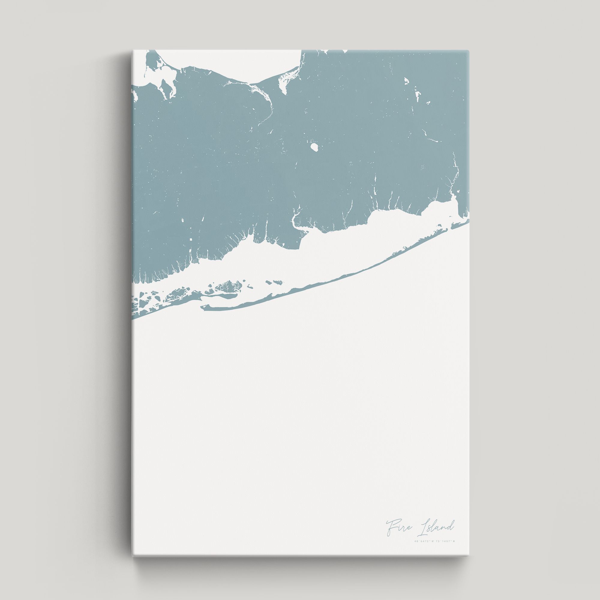 Fire Island Coastal Map — Canvas Vertical, soft-blue, No Frame