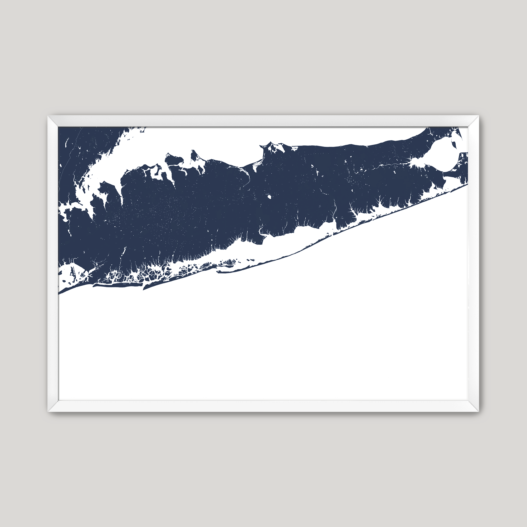 Fire Island Coastal Map — Fine Art Print Horizontal, navy, White Frame, 10x8