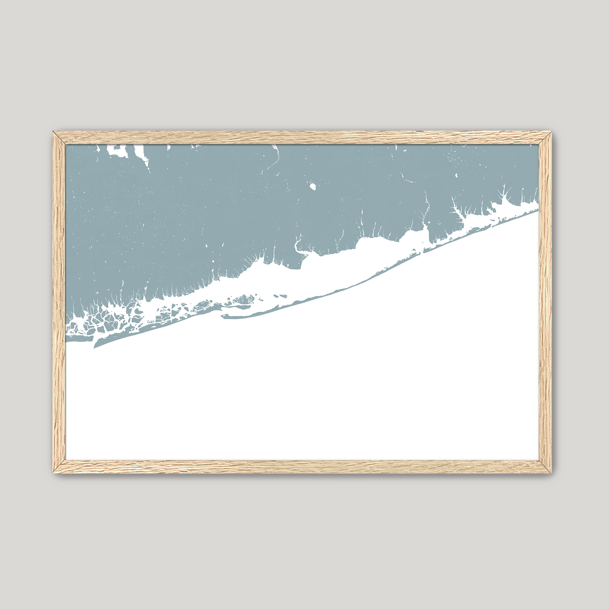 Fire Island Coastal Map — Fine Art Print Horizontal, soft-blue, Oak, 10x8