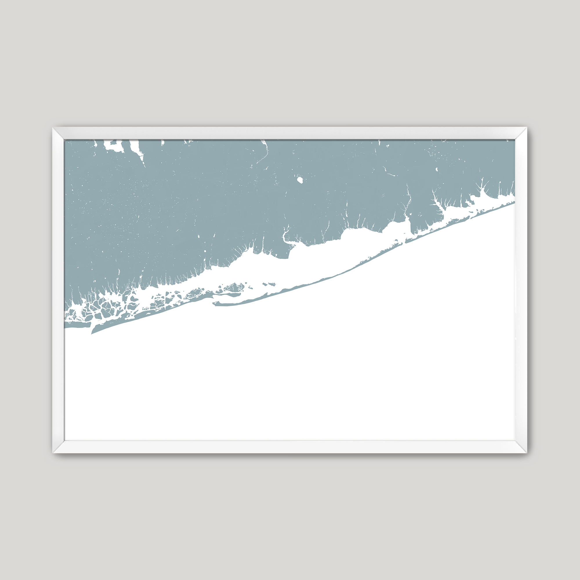 Fire Island Coastal Map — Fine Art Print Horizontal, soft-blue, White Frame, 10x8