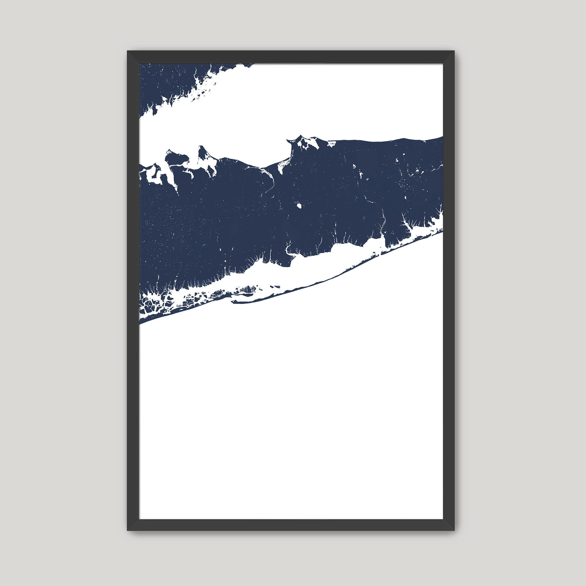 Fire Island Coastal Map — Fine Art Print Vertical, navy, Black Frame, 8x10