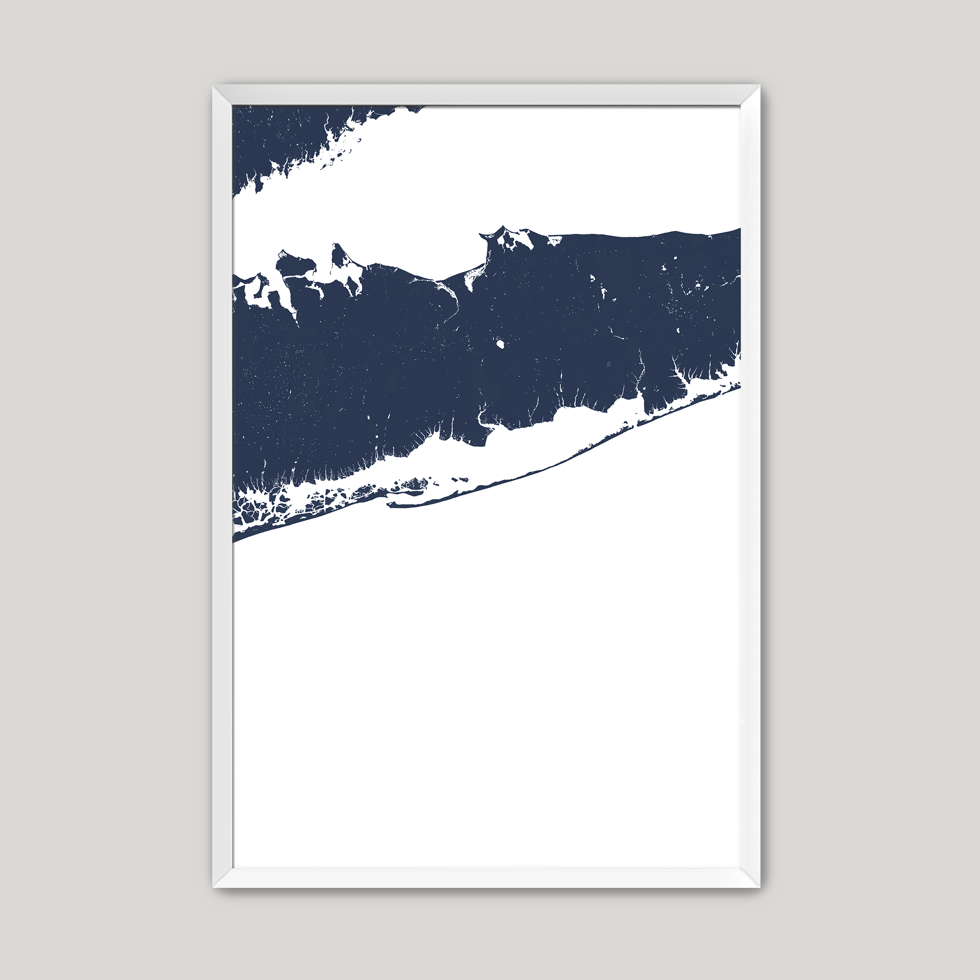Fire Island Coastal Map — Fine Art Print Vertical, navy, White Frame, 8x10