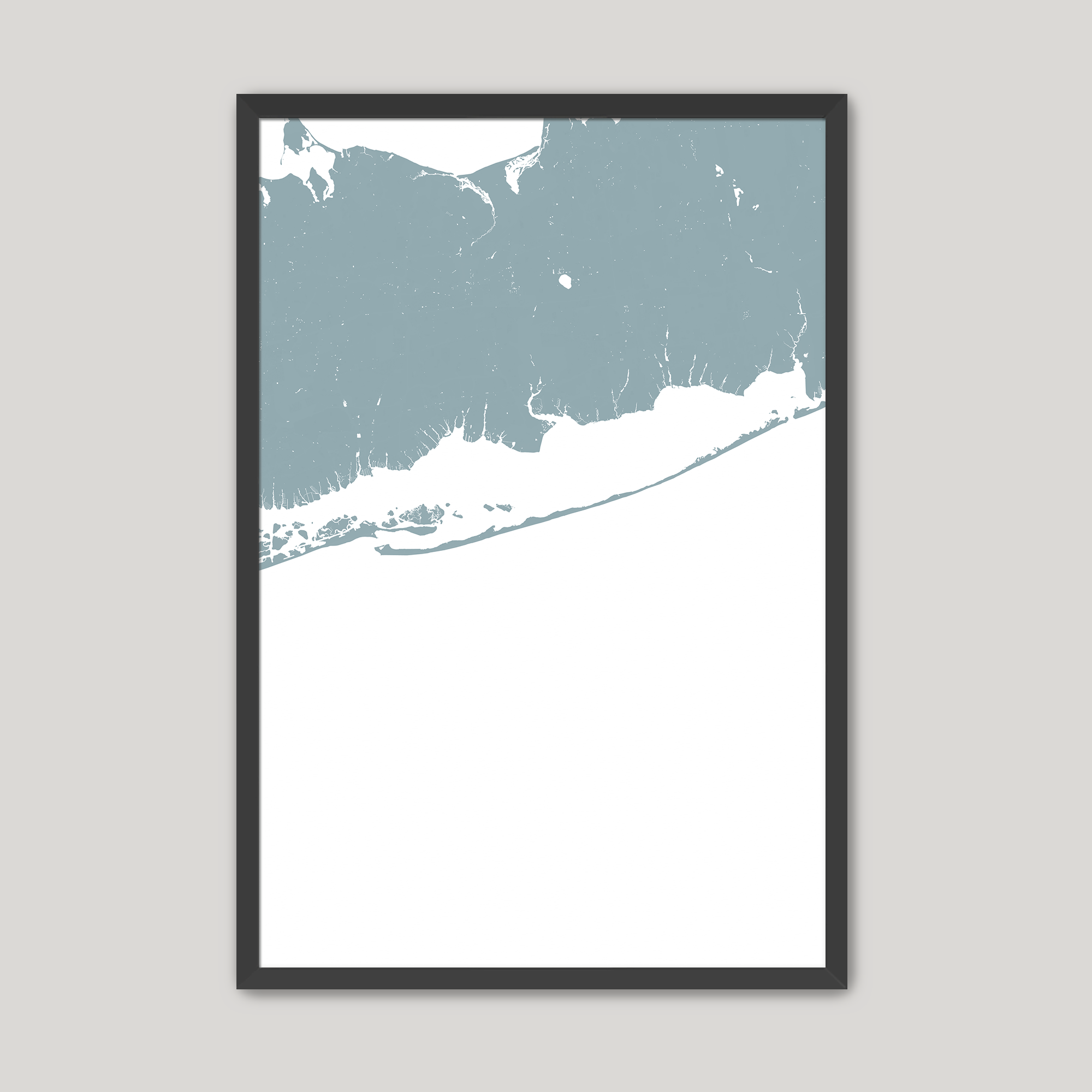 Fire Island Coastal Map — Fine Art Print Vertical, soft-blue, Black Frame, 8x10