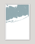 Fire Island Coastal Map — Fine Art Print Vertical, soft-blue, White Frame, 8x10