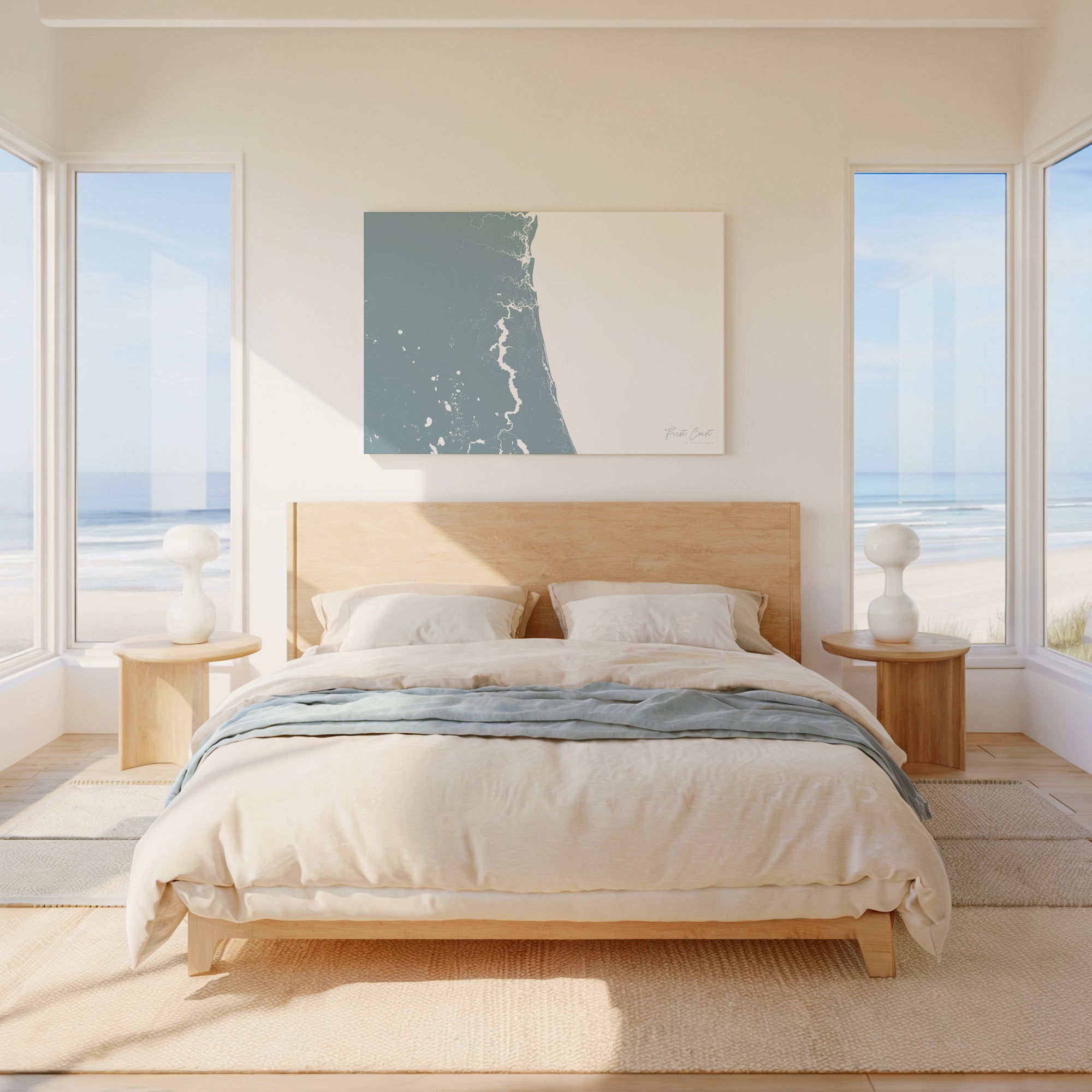 First Coast soft blue horizontal wrapped canvas map in the ratio 3:2 hand mockup