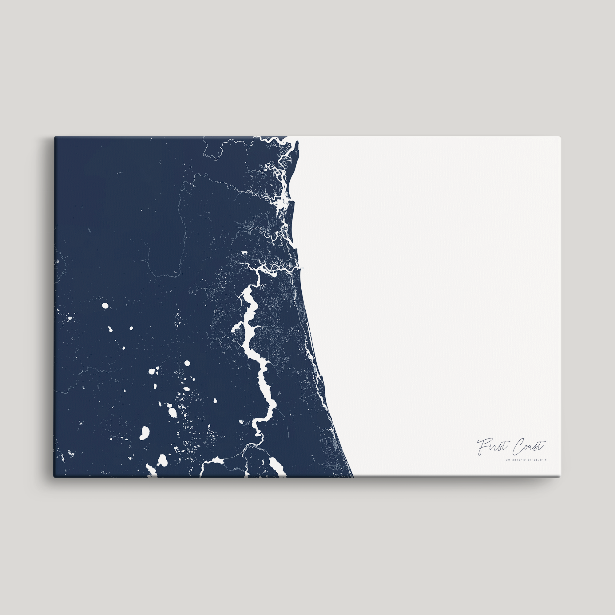 First Coast / Northeast Florida Coastal Map — Canvas Horizontal, navy, No Frame