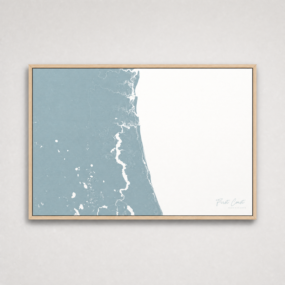 First Coast / Northeast Florida Coastal Map — Canvas Horizontal — soft-blue, Light Wood