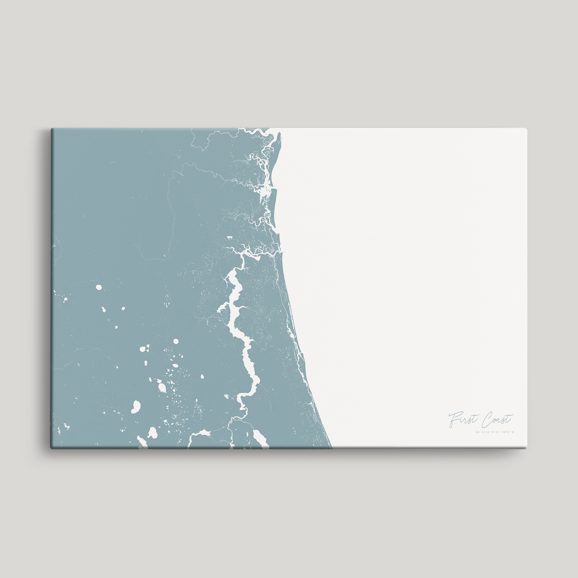 First Coast / Northeast Florida Coastal Map — Canvas Horizontal, soft-blue, No Frame