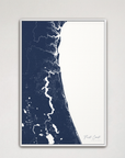 First Coast / Northeast Florida Coastal Map — Canvas Vertical, navy, White Frame