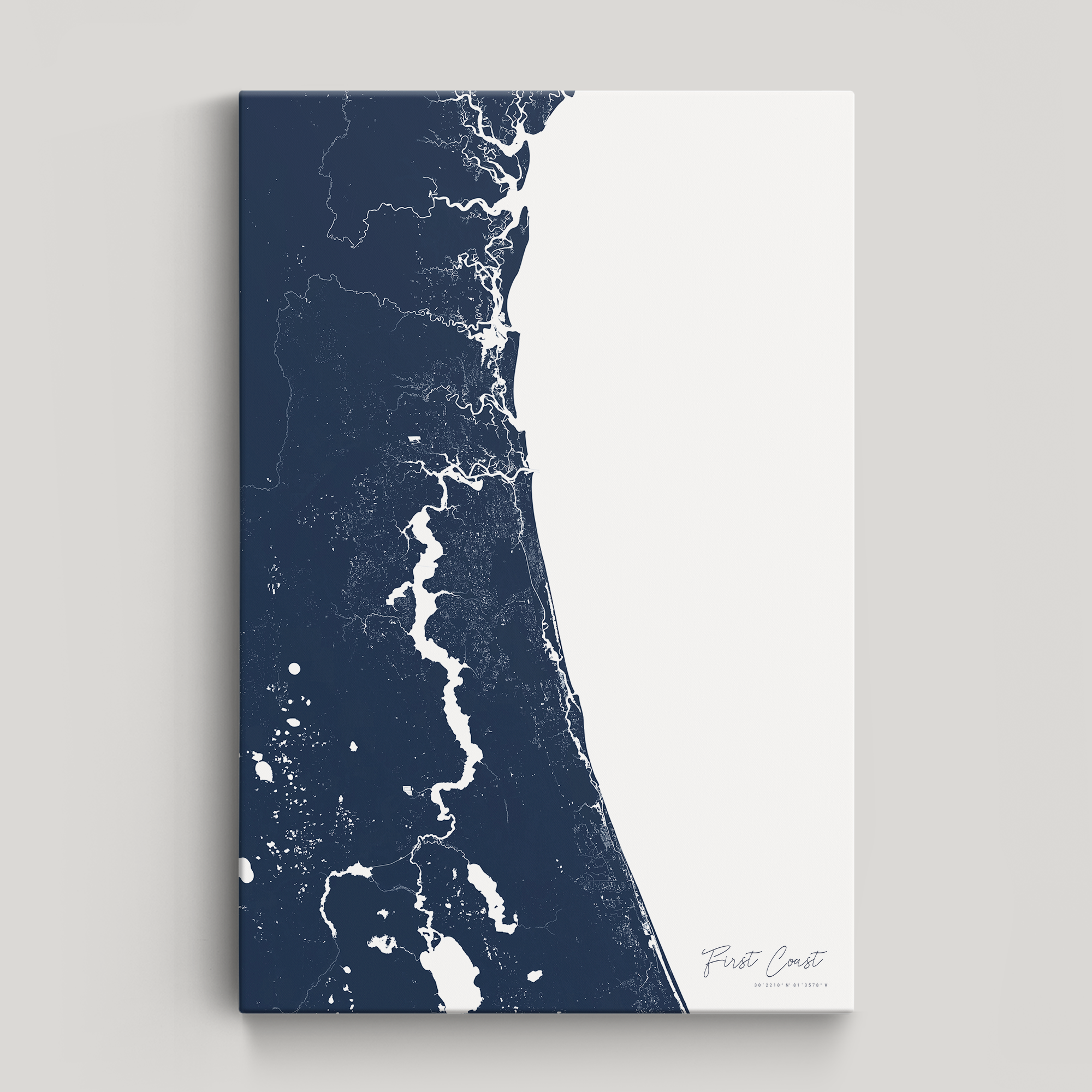 First Coast / Northeast Florida Coastal Map — Canvas Vertical, navy, No Frame