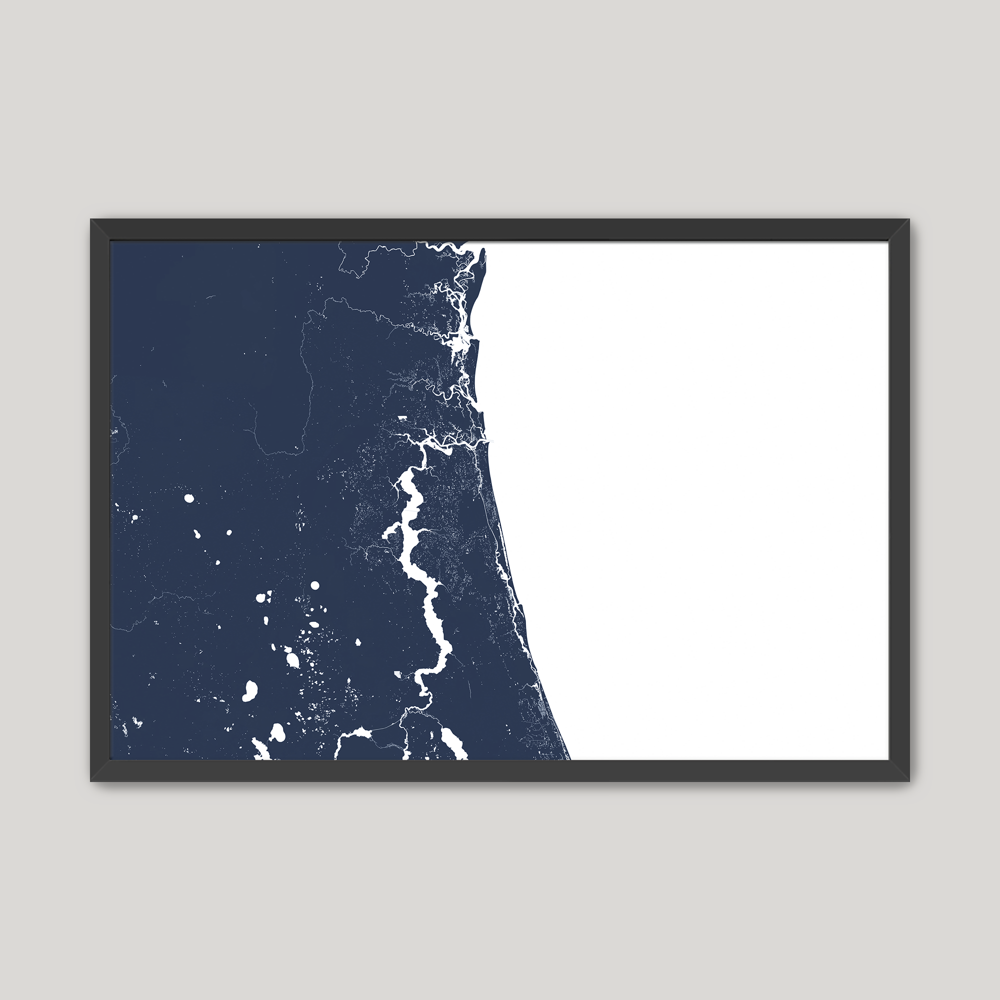 First Coast / Northeast Florida Coastal Map — Fine Art Print Horizontal, navy, Black Frame, 10x8