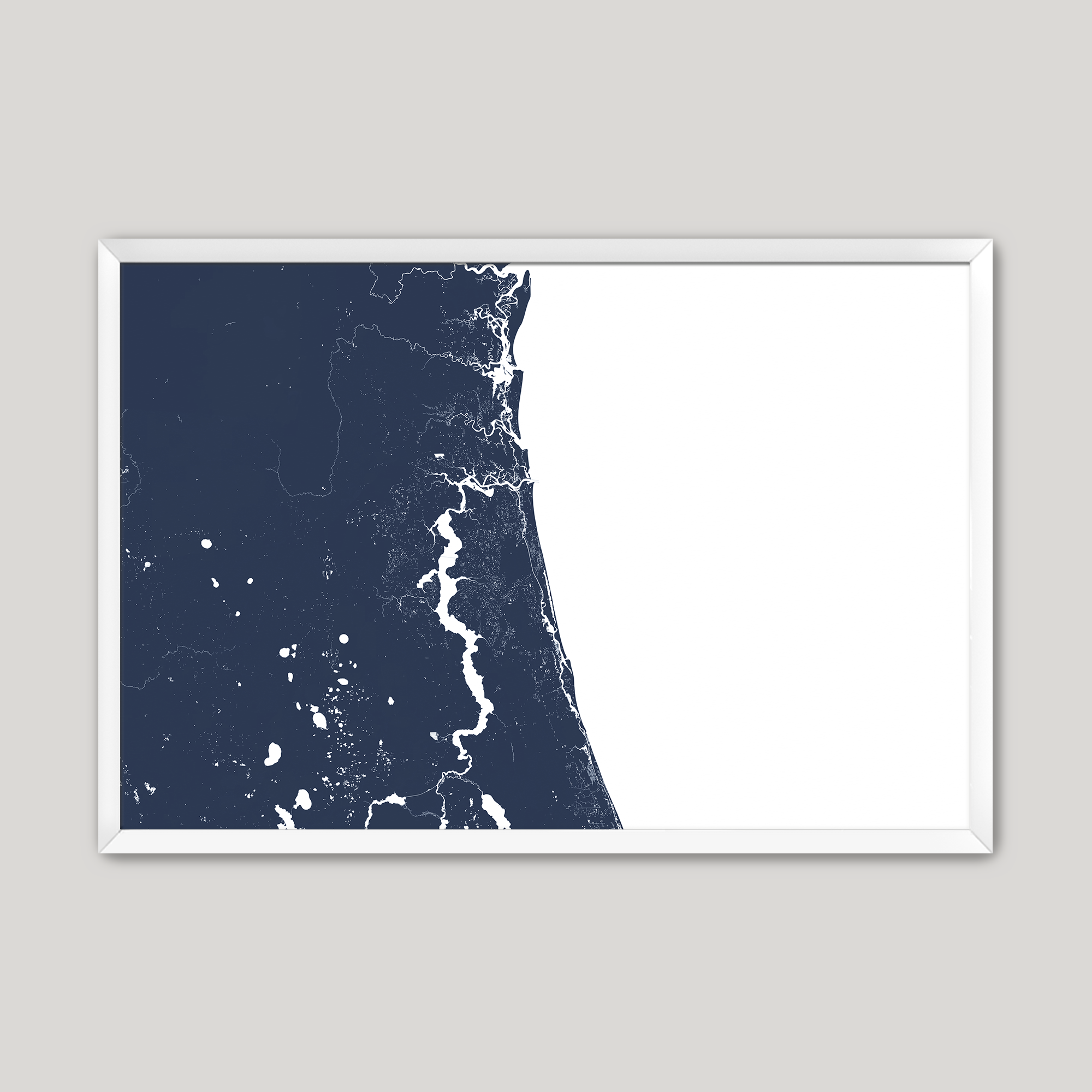 First Coast / Northeast Florida Coastal Map — Fine Art Print Horizontal, navy, White Frame, 10x8
