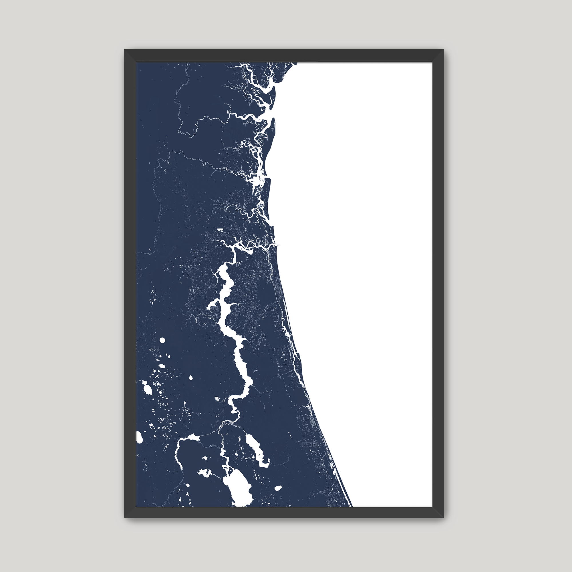 First Coast / Northeast Florida Coastal Map — Fine Art Print Vertical, navy, Black Frame, 8x10