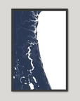 First Coast / Northeast Florida Coastal Map — Fine Art Print Vertical, navy, Black Frame, 8x10