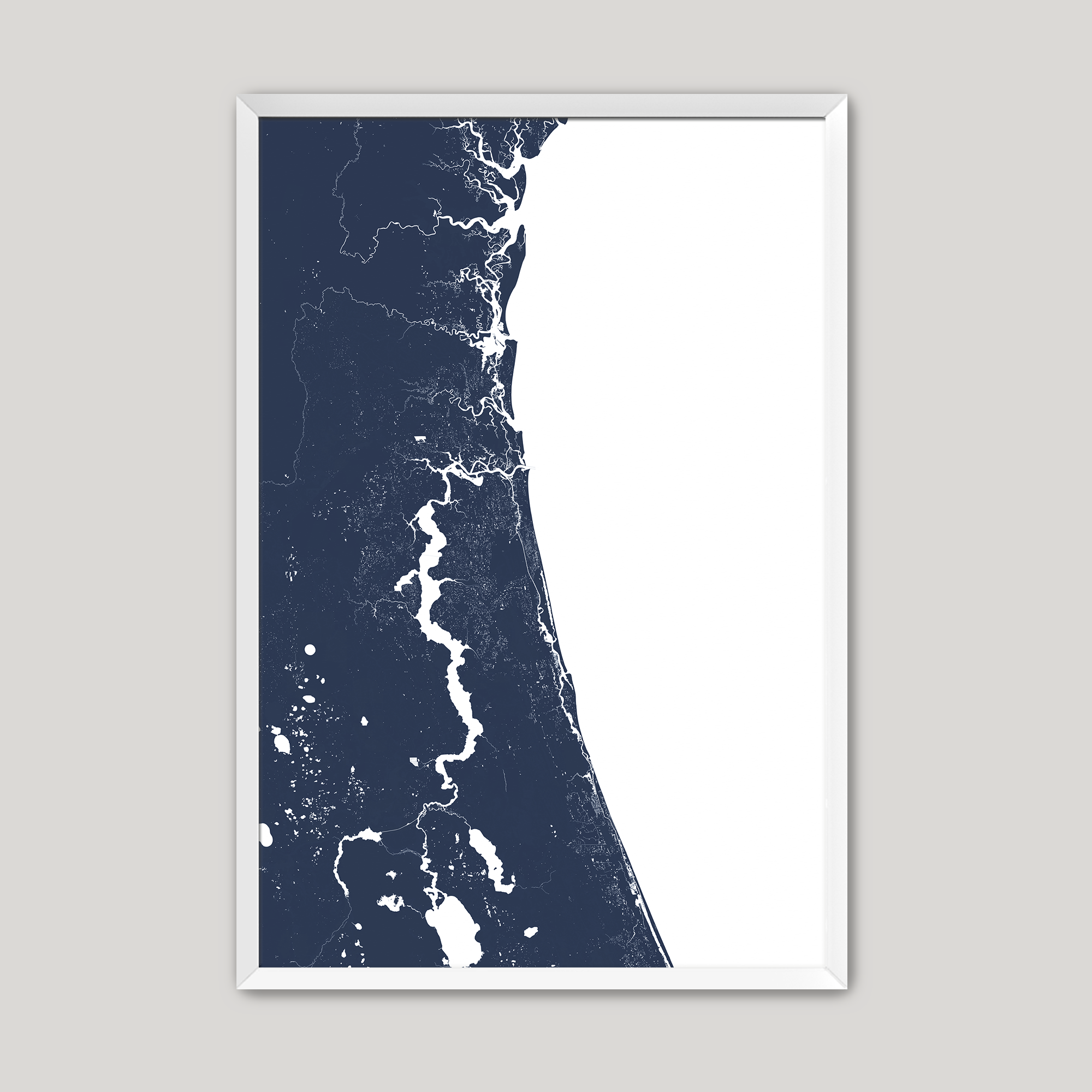 First Coast / Northeast Florida Coastal Map — Fine Art Print Vertical, navy, White Frame, 8x10