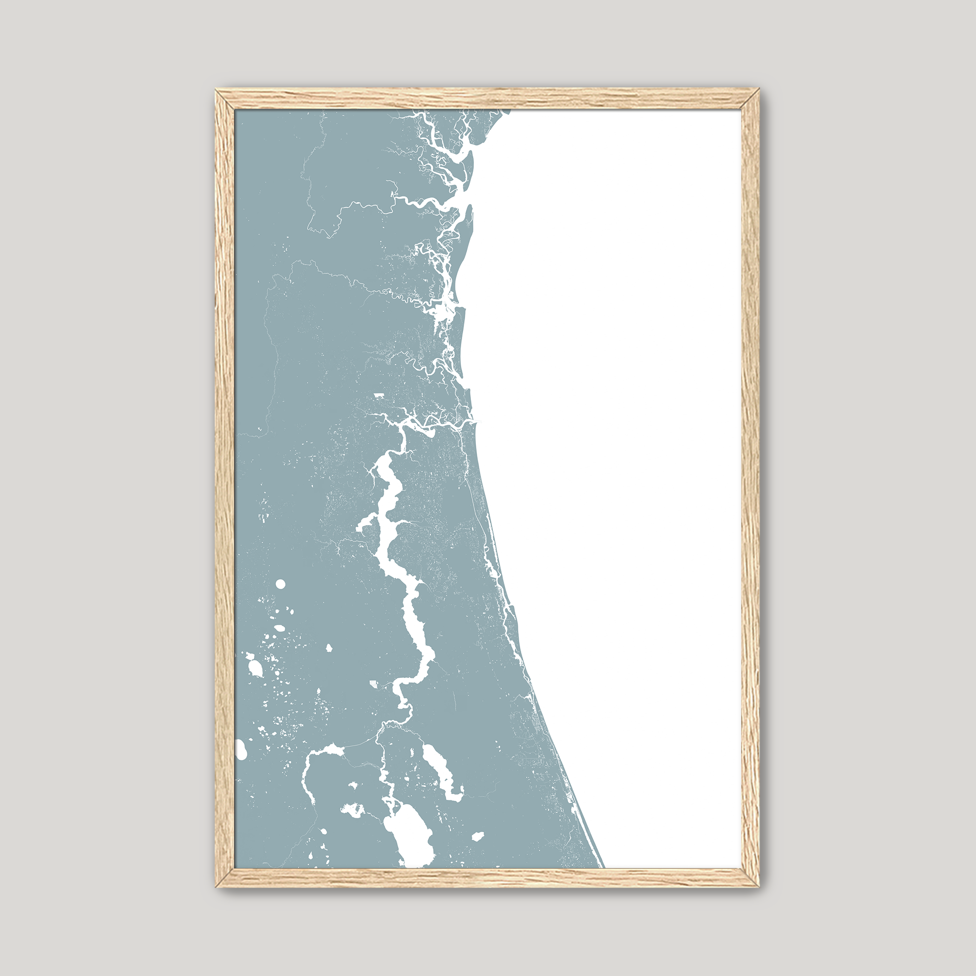 First Coast / Northeast Florida Coastal Map — Fine Art Print Vertical, soft-blue, Oak, 8x10
