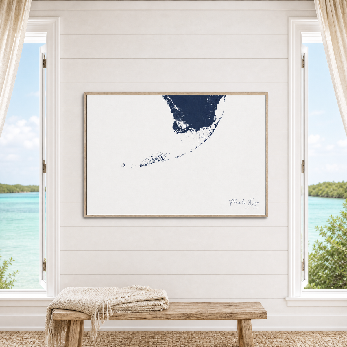Florida Keys canvas map — window-scene interior