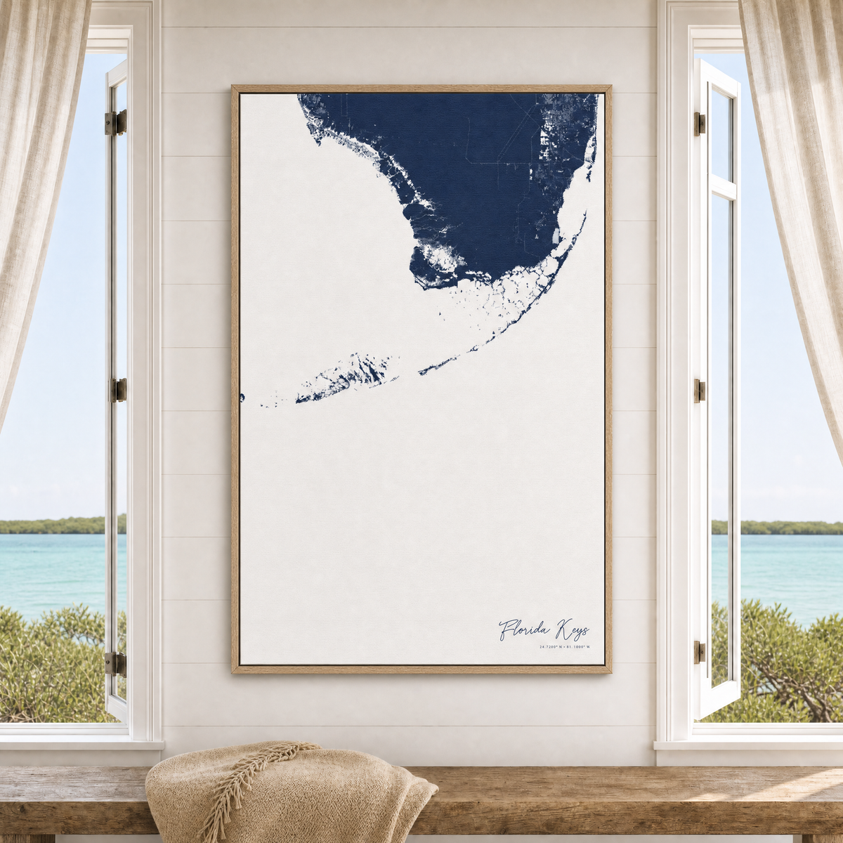 Florida Keys canvas map — window-scene interior