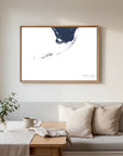 Florida Keys navy horizontal canvas map in an oak framed room scene