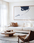 Florida Keys navy horizontal canvas map in an oak framed room scene