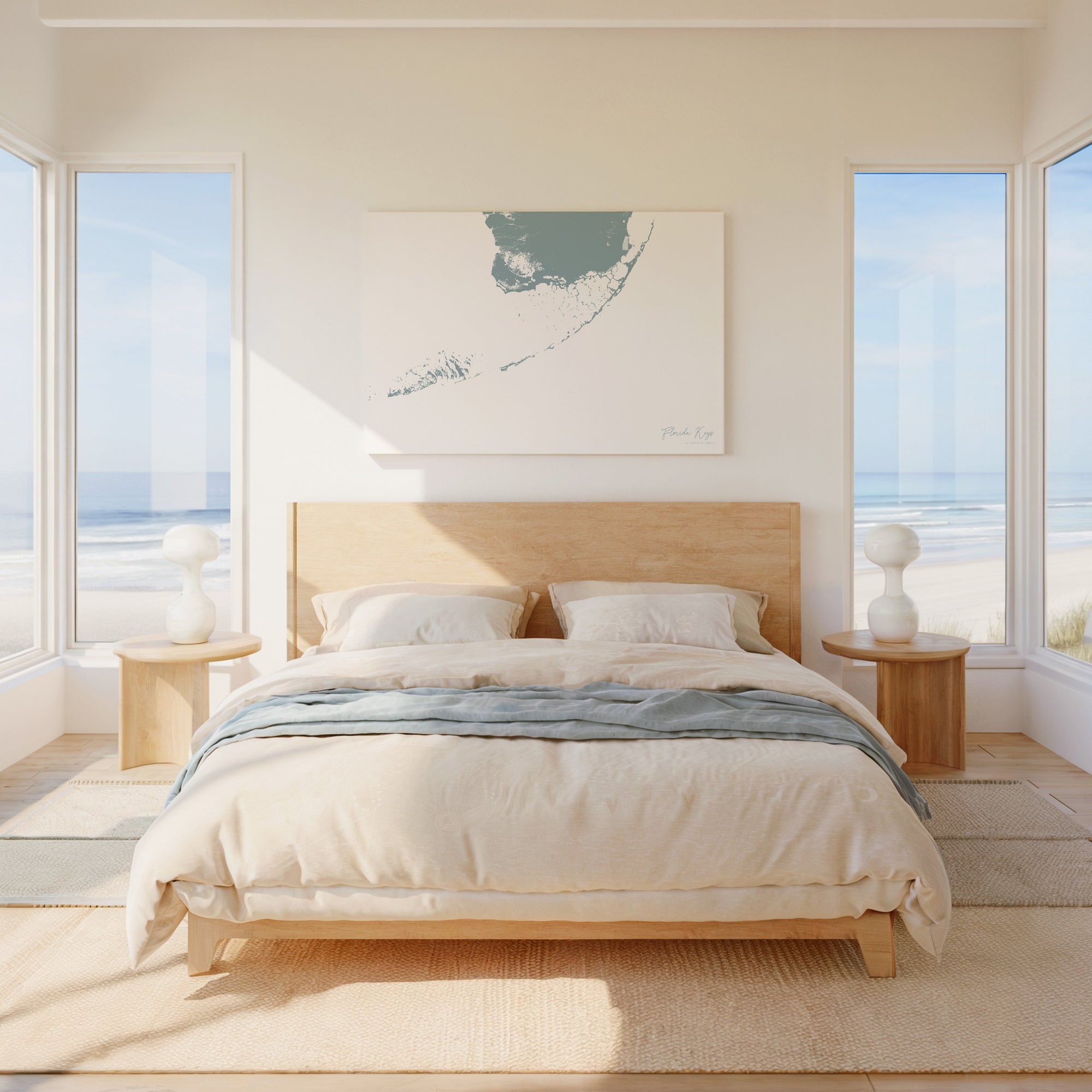 Florida Keys soft blue horizontal wrapped canvas map in the ratio 3:2 hand mockup