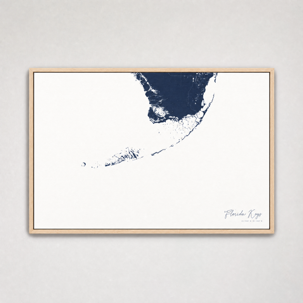 Florida Keys Coastal Map — Canvas Horizontal — navy, Light Wood