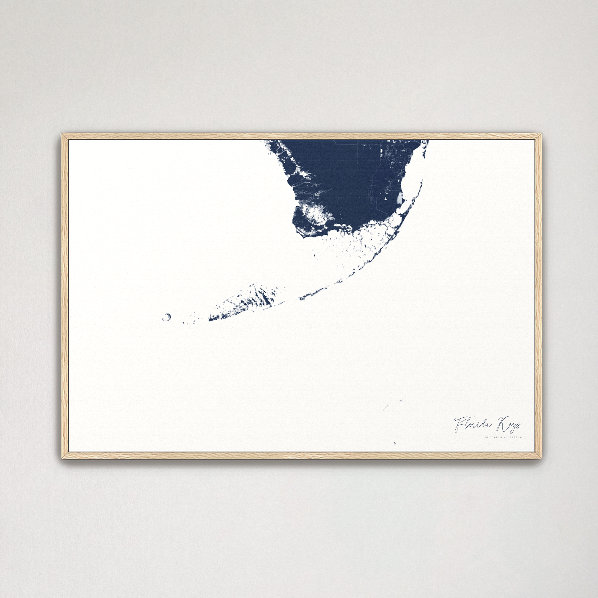 Florida Keys Coastal Map — Canvas Horizontal, navy, Natural Oak