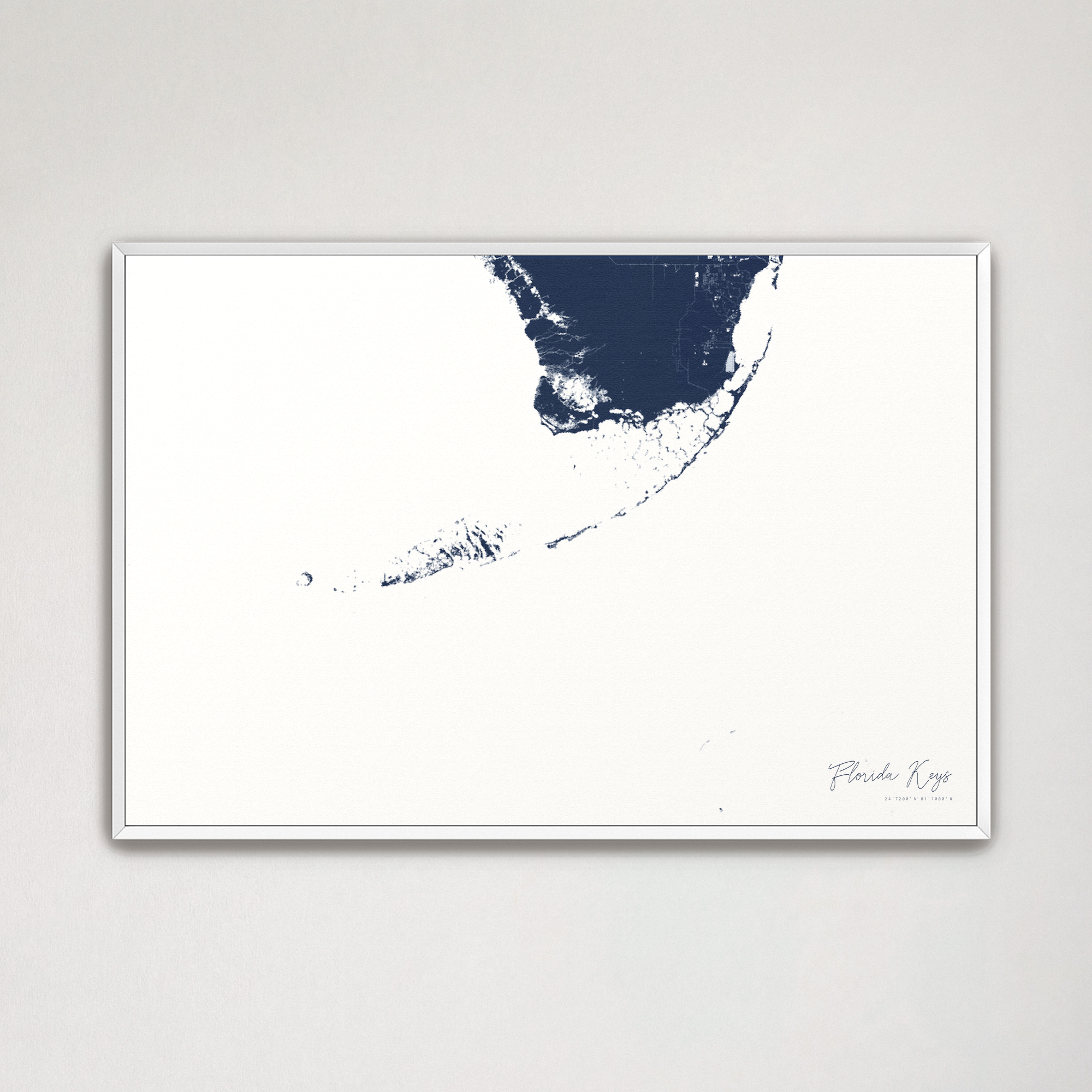 Florida Keys Coastal Map — Canvas Horizontal, navy, White Frame