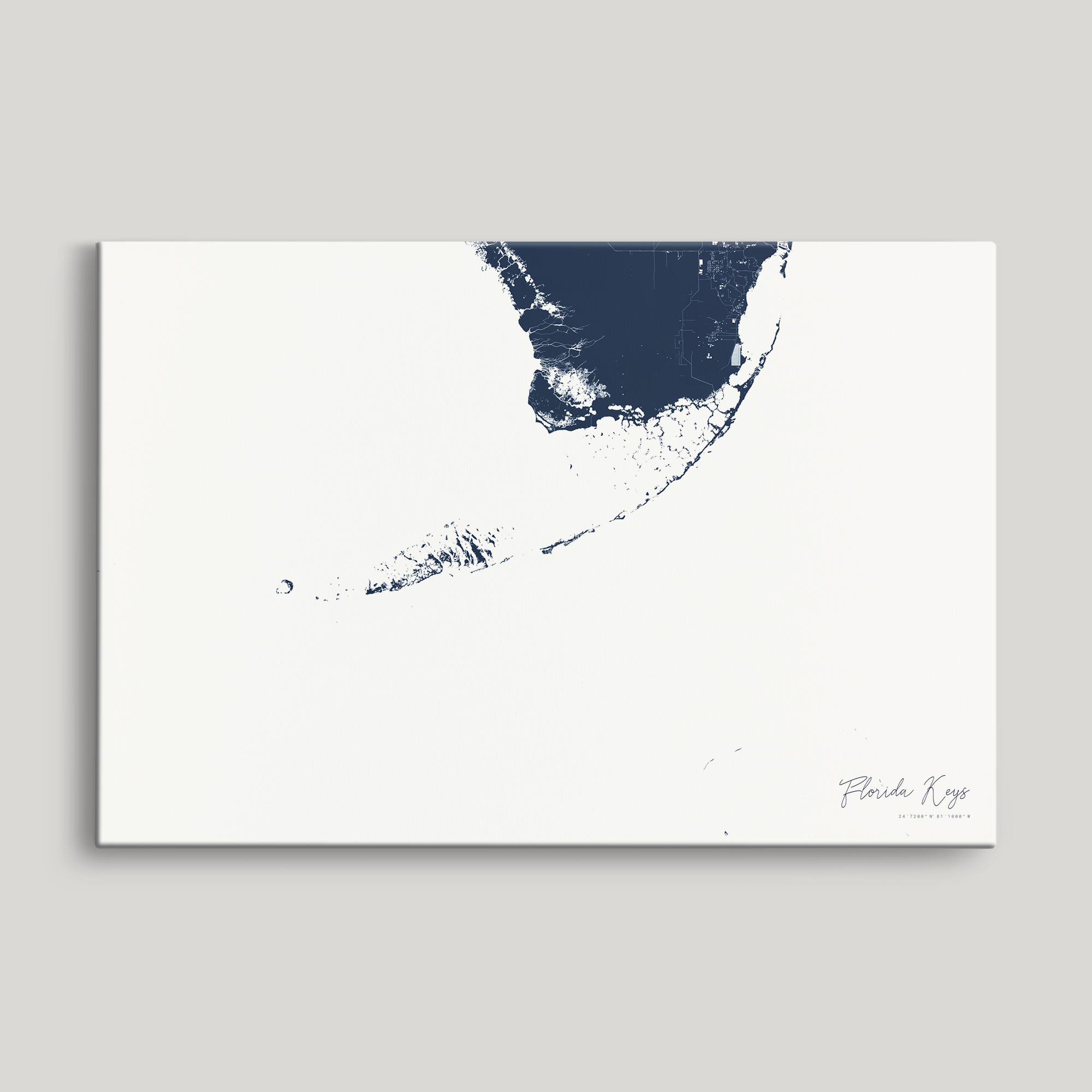 Florida Keys Coastal Map — Canvas Horizontal, navy, No Frame