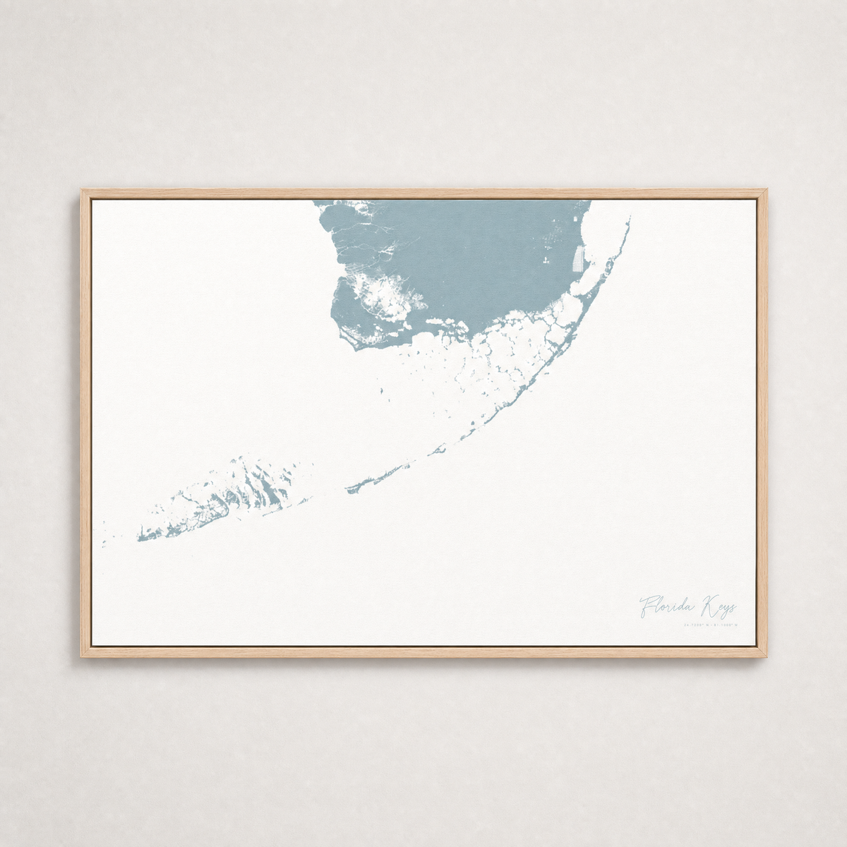 Florida Keys Coastal Map — Canvas Horizontal — soft-blue, Light Wood