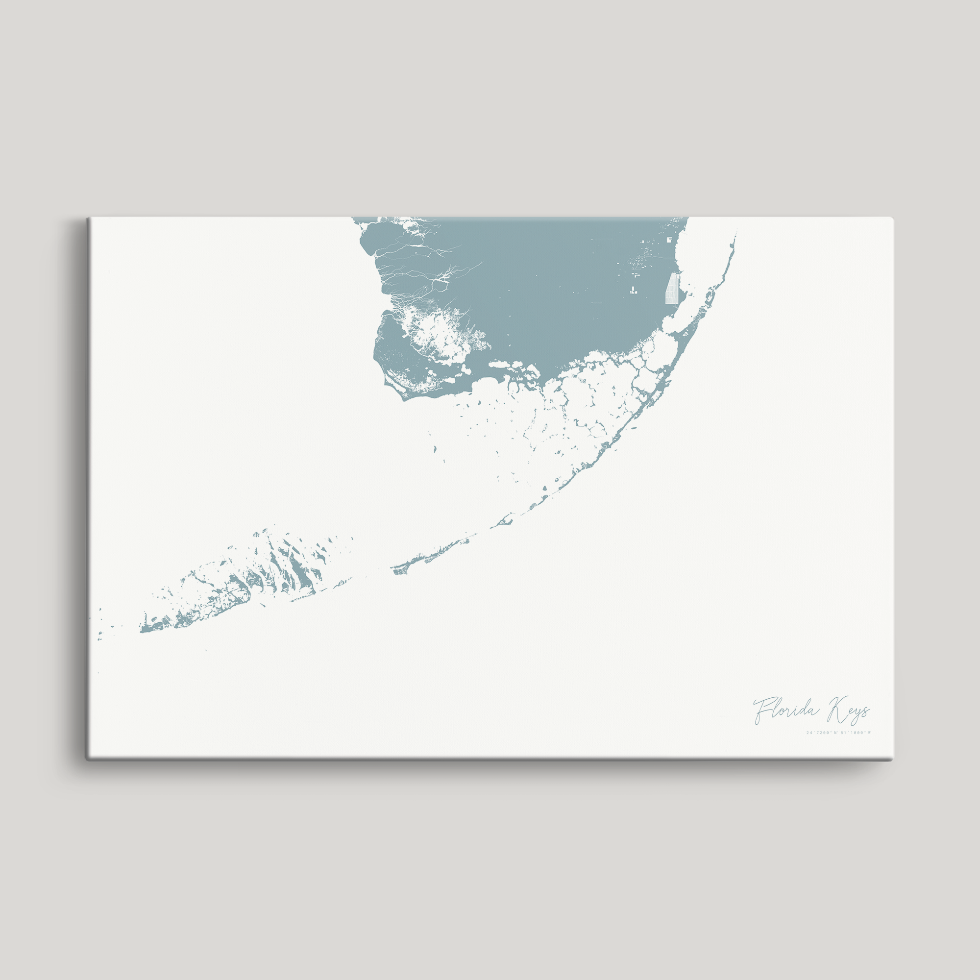 Florida Keys Coastal Map — Canvas Horizontal, soft-blue, No Frame