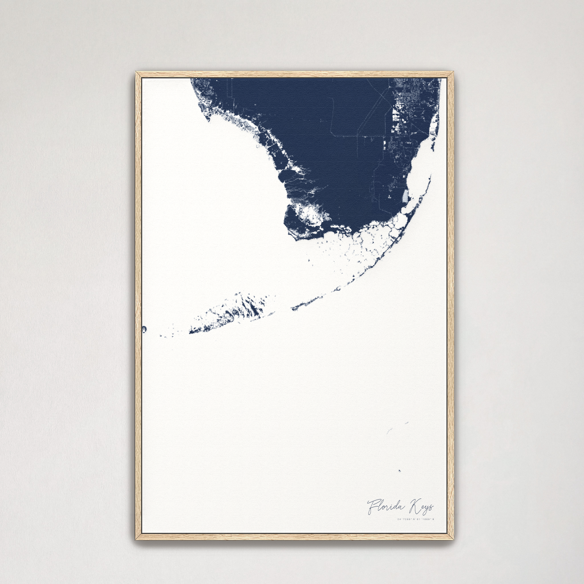 Florida Keys Coastal Map — Canvas Vertical, navy, Natural Oak