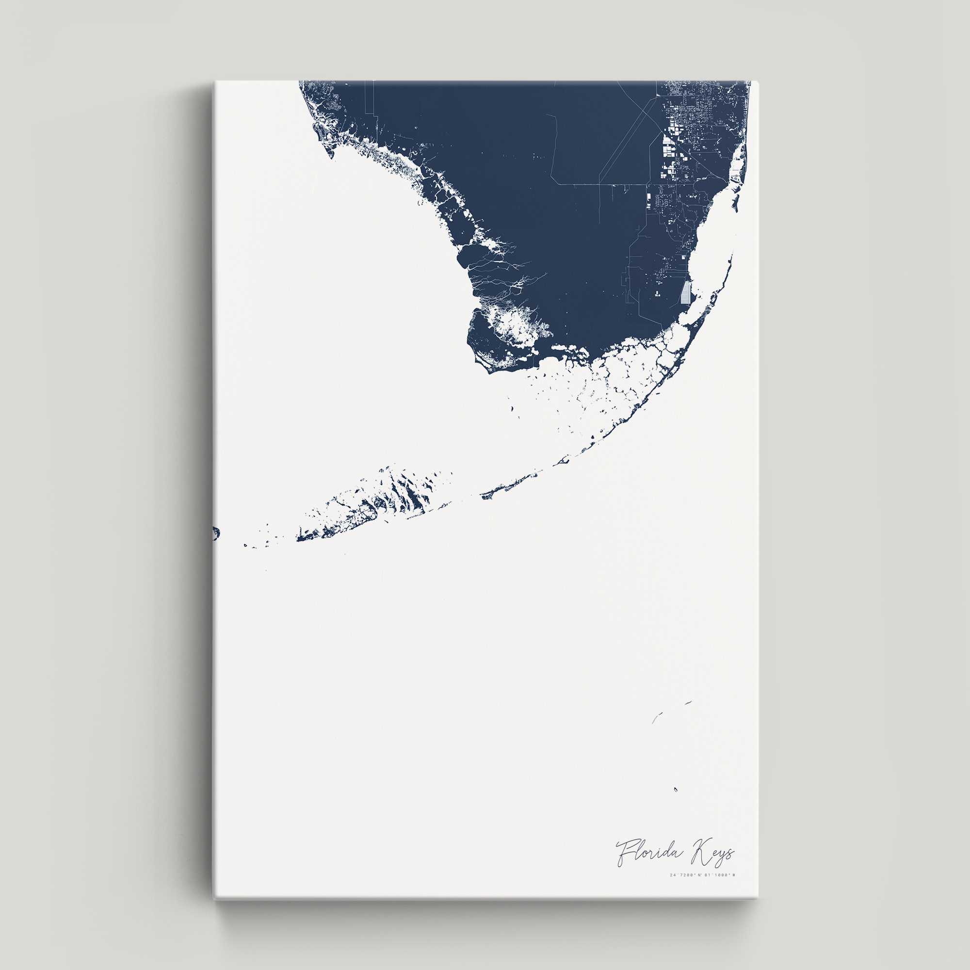 Florida Keys Coastal Map — Canvas Vertical, navy, No Frame