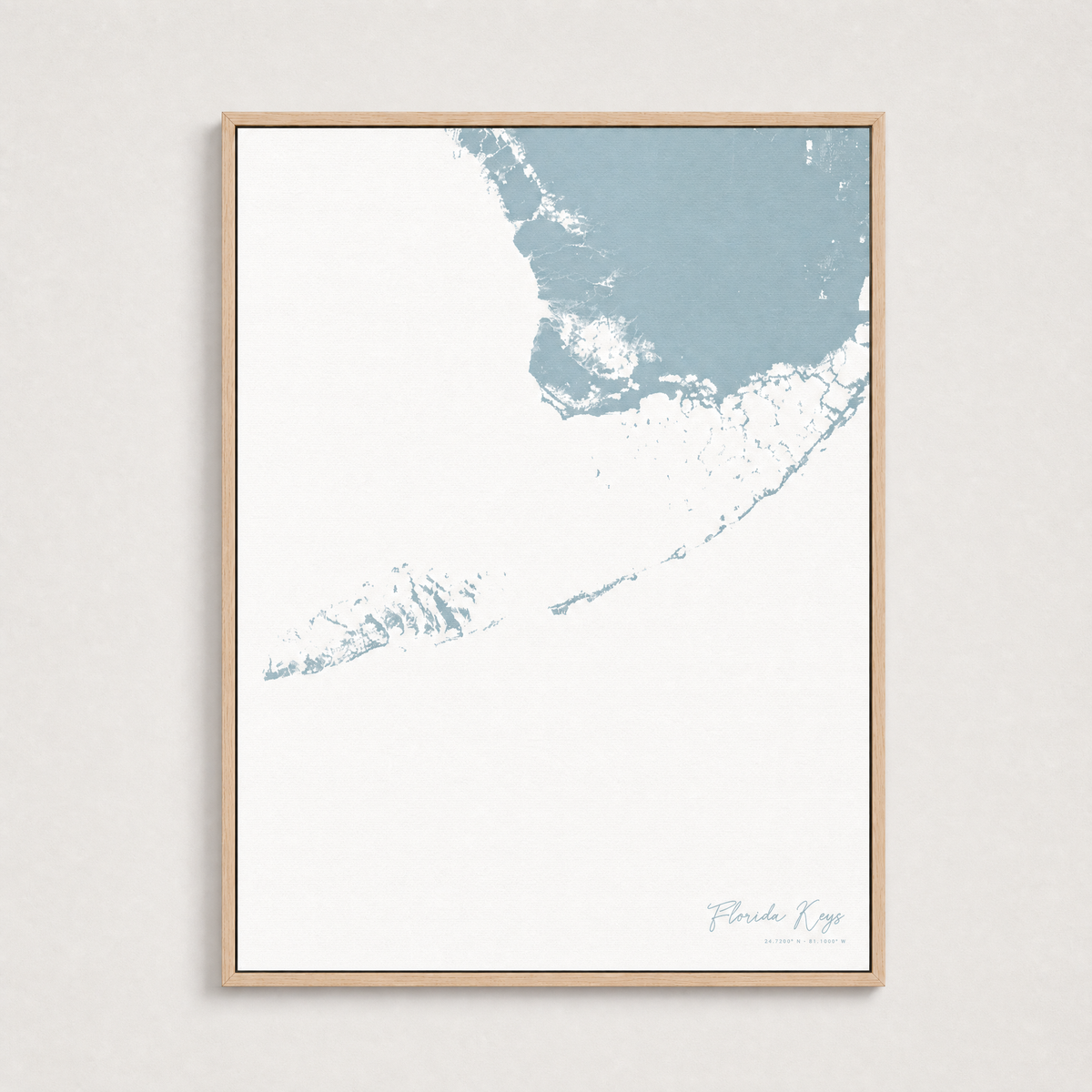 Florida Keys Coastal Map — Canvas Vertical — soft-blue, Light Wood
