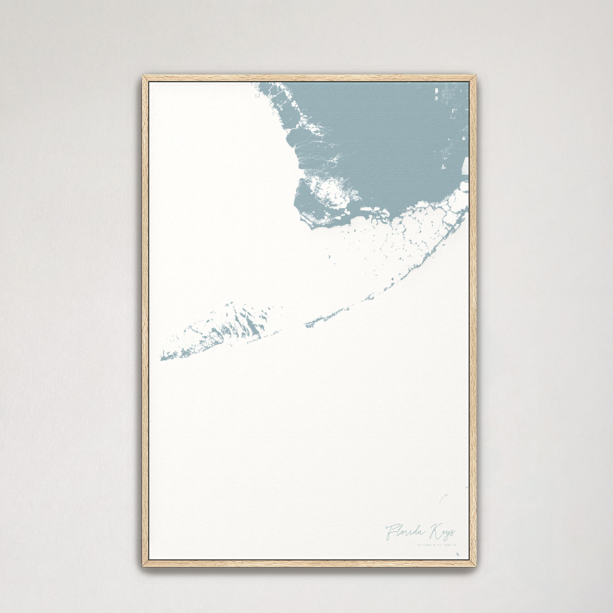 Florida Keys Coastal Map — Canvas Vertical, soft-blue, Natural Oak