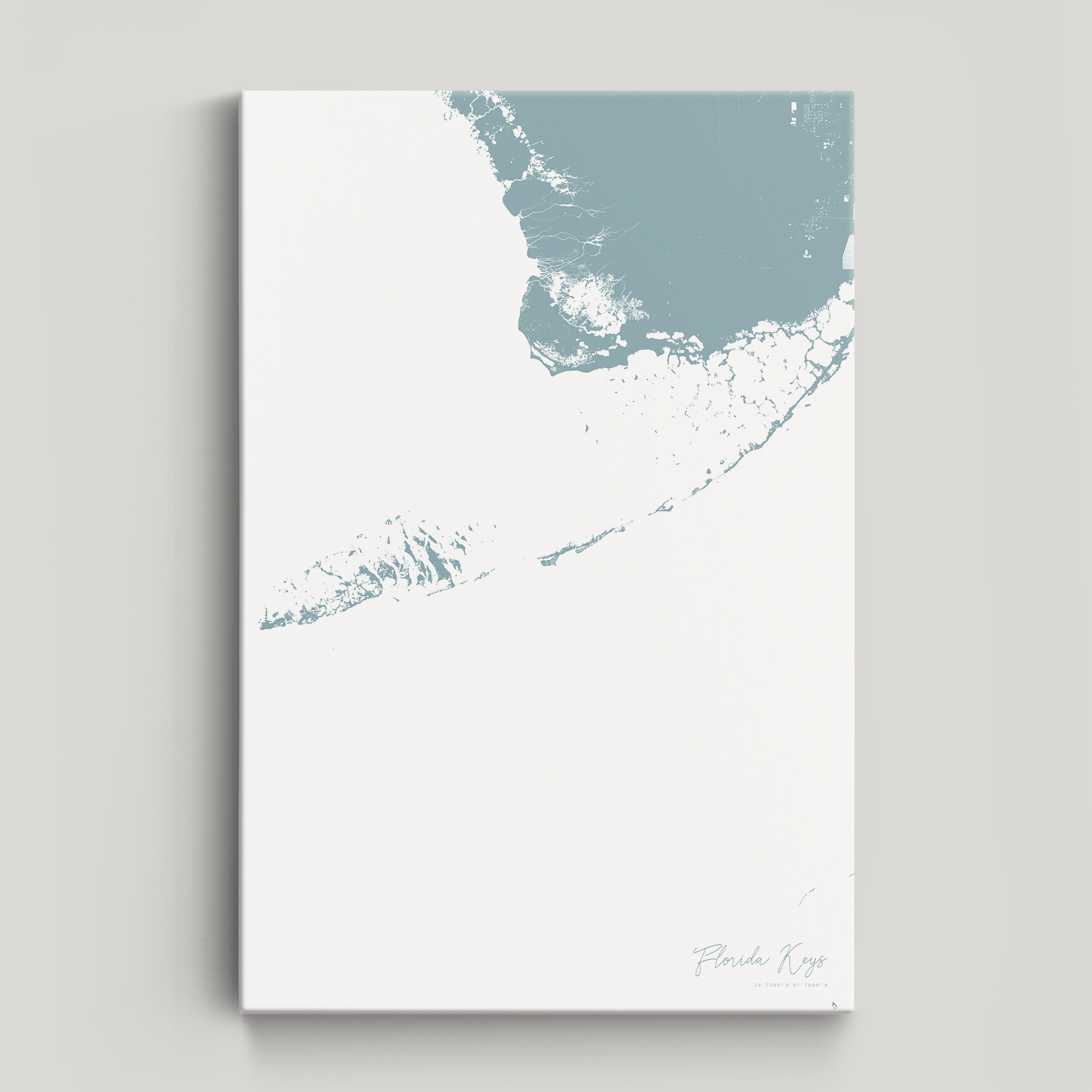 Florida Keys Coastal Map — Canvas Vertical, soft-blue, No Frame