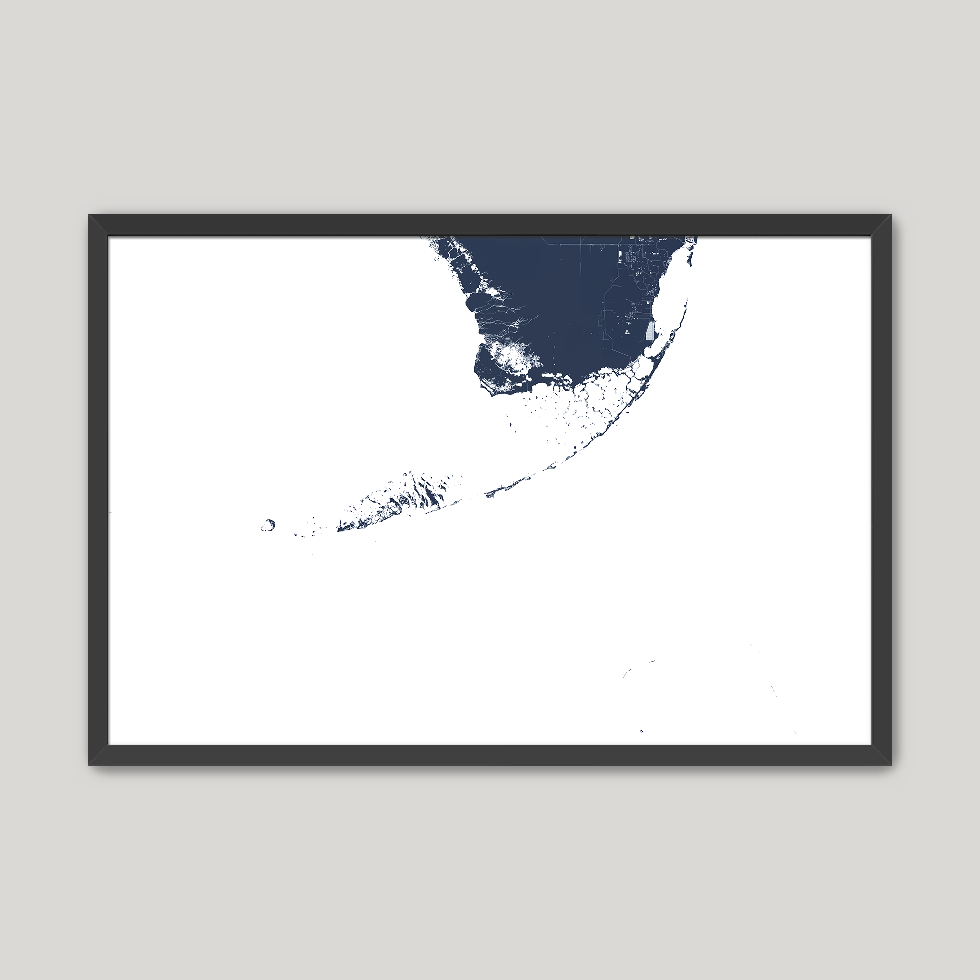 Florida Keys Coastal Map — Fine Art Print Horizontal, navy, Black Frame, 10x8