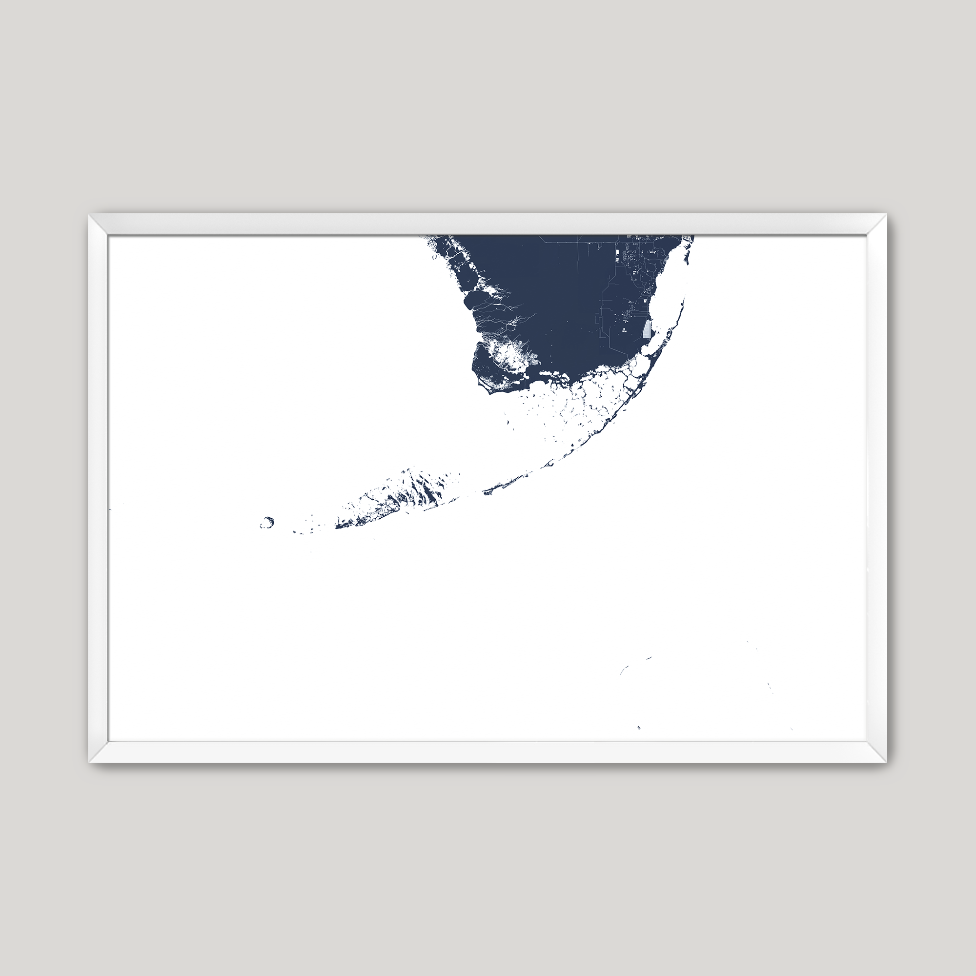 Florida Keys Coastal Map — Fine Art Print Horizontal, navy, White Frame, 10x8