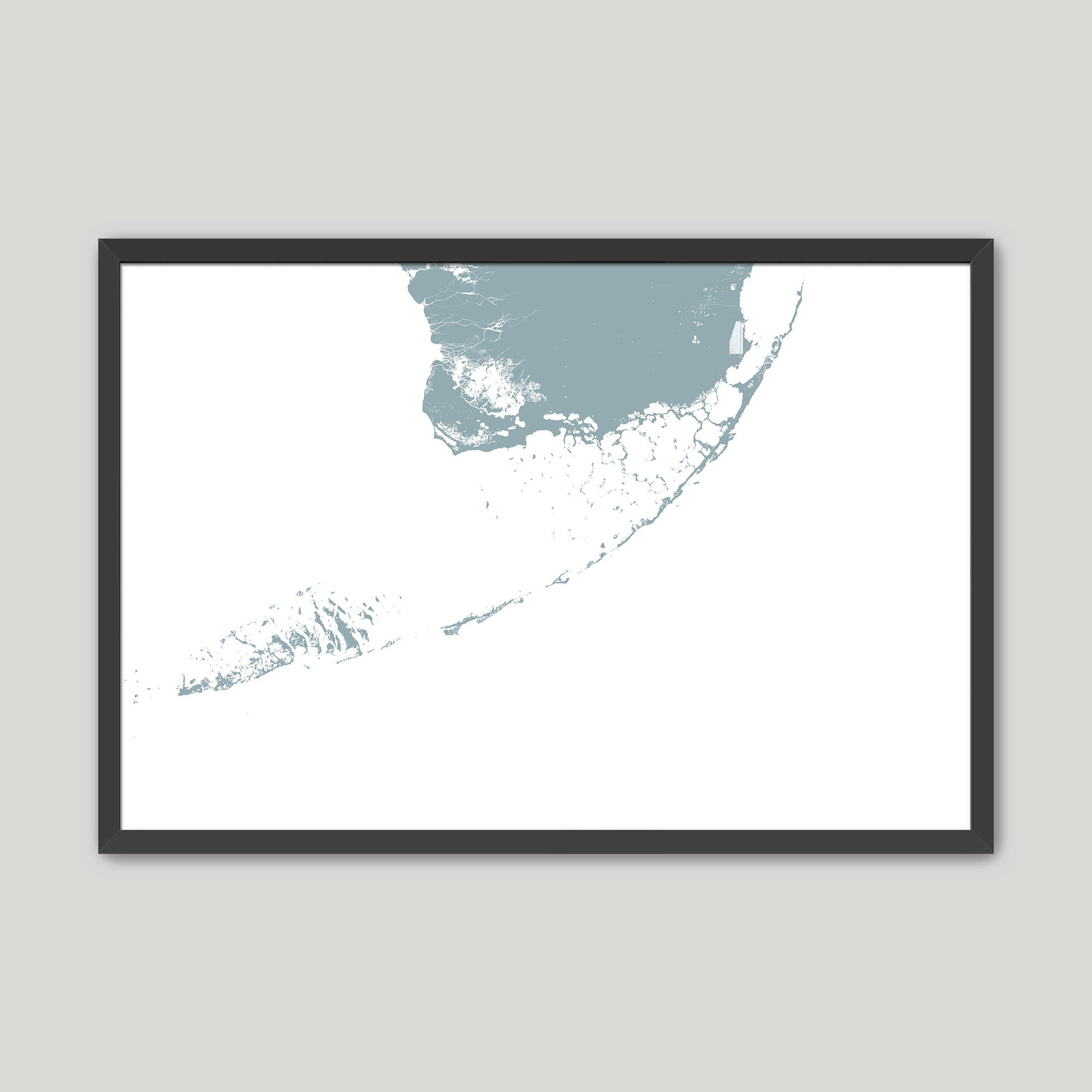 Florida Keys Coastal Map — Fine Art Print Horizontal, soft-blue, Black Frame, 10x8